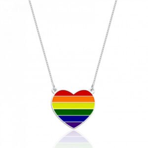 CORDAO PRATA 925 - CORAÇÃO ARCO IRIS