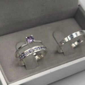 ALIANÇA 3MM 15 PEDRAS ROXAS | PRATA 950